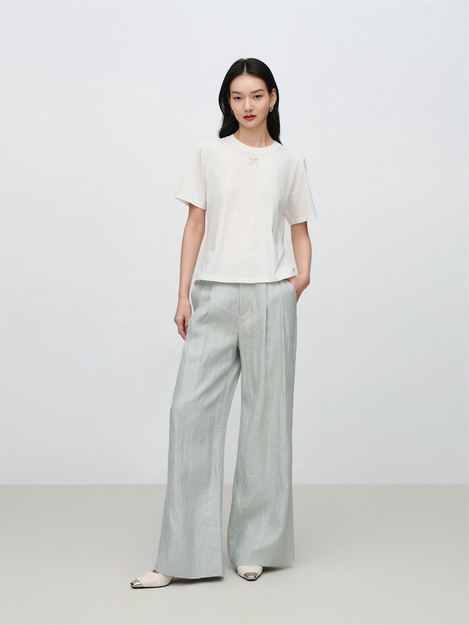Loose Linen Straight-Leg Pants | Green
