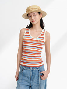 Cotton-Feel Embroidered Crew Neck Vest | Brown