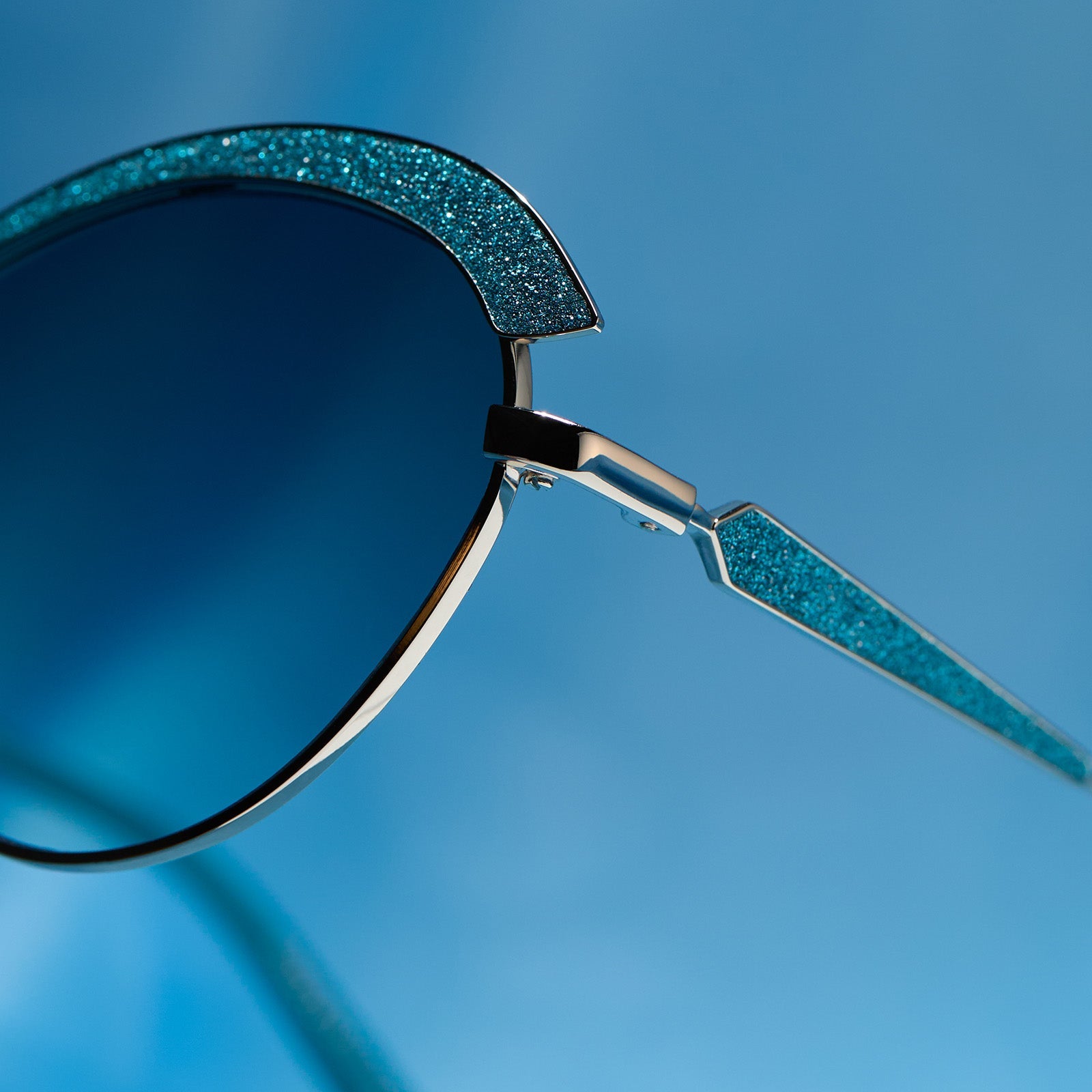 Womens | Bianca Barclay Sunglasses | Glittery Siren Teal | Silver/Teal To Grey Lenses