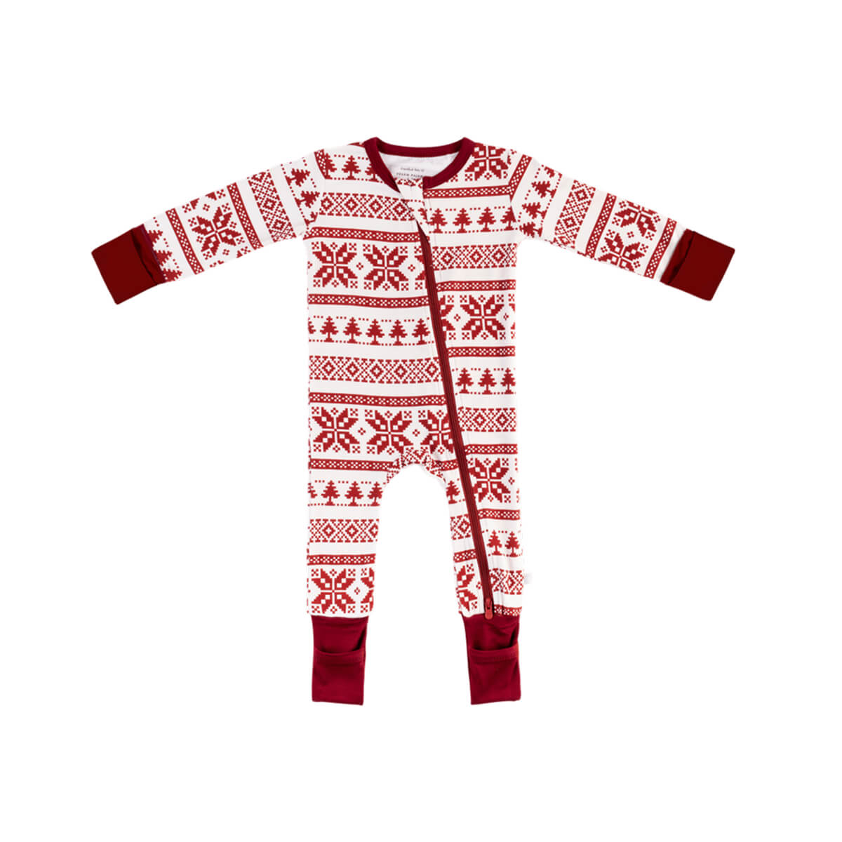 Unisex | Baby Bamboo Pajamas w/ DreamCuffs | Fair Isle Cranberry