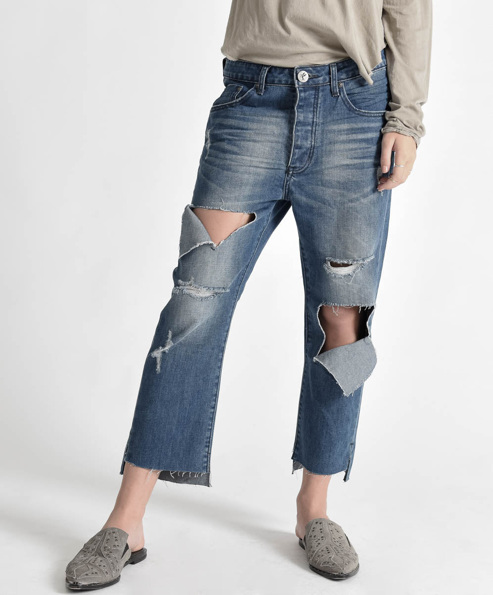 Hooligans Low Waist Relaxed Straight Leg Denim Jeans | Blue Cult