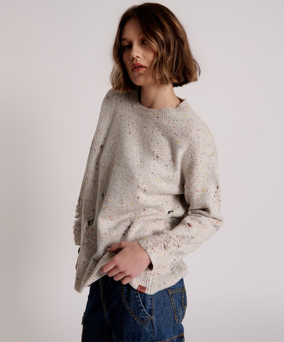 Distressed Fisherman Knit Sweater | Natural