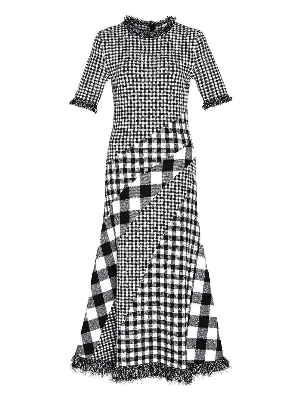 Oscar De La Renta | Black And White Checked Knit Midi Dress