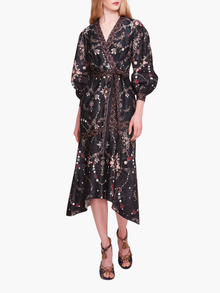 Printed Poplin Wrap Midi Dress | Gunmetal Multi