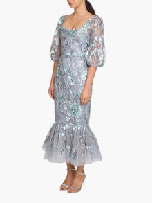 Botanist Bloom Embroidered Puff Sleeve Midi Dress | Mint