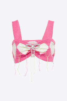 Distressed Argyle Bra Top | Pink Multi