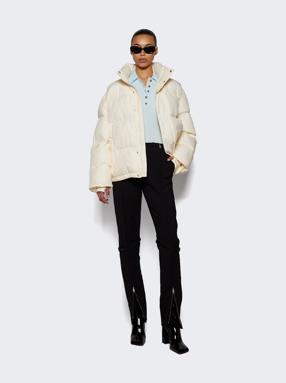 Women | Courrèges | Rib Knit Polo Top Iceberg | White