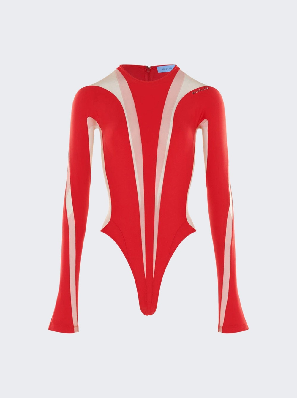 Women | Mugler | Long-sleeve Sheer Panel Bodysuit | Red