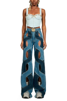 Crystal Trim Denim Bustier | Pale Blue