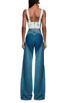 Crystal Trim Denim Bustier | Pale Blue