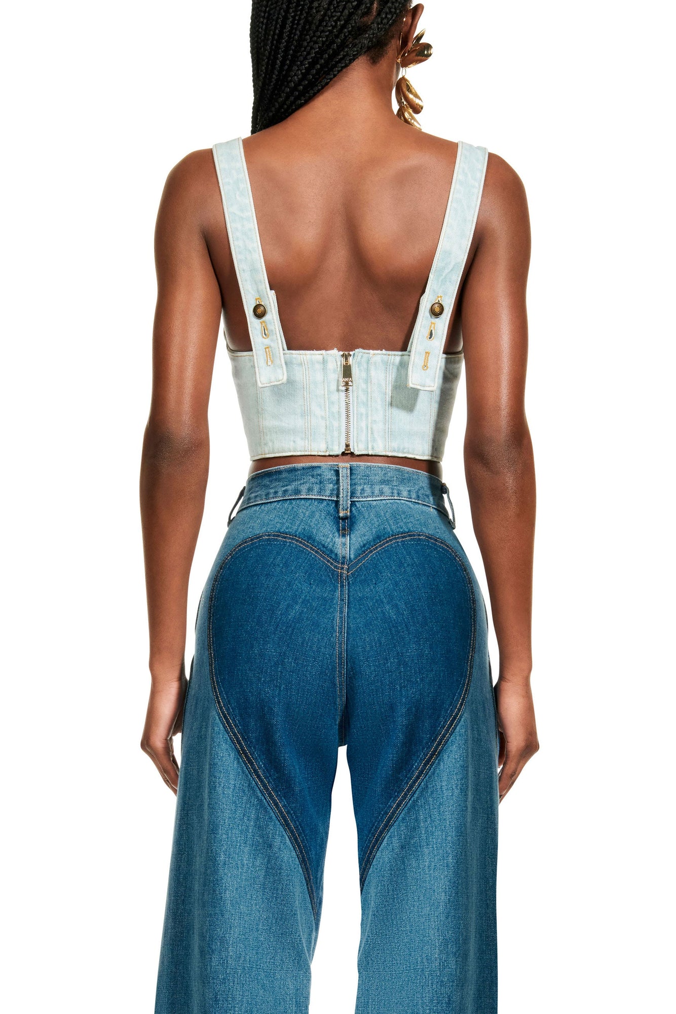 Crystal Trim Denim Bustier | Pale Blue