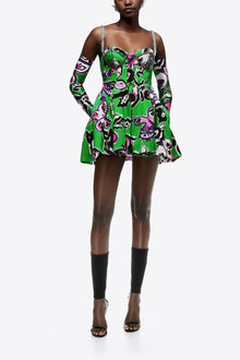 Butterfly Printed Godet Mini Dress | Green Multi