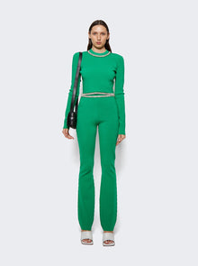 Rabanne | Embellished Knit Flared Trousers | Green