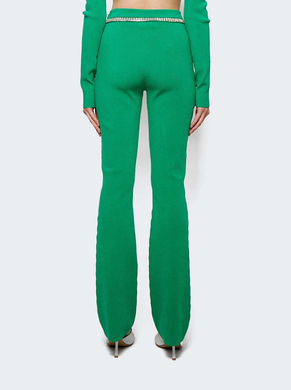 Rabanne | Embellished Knit Flared Trousers | Green
