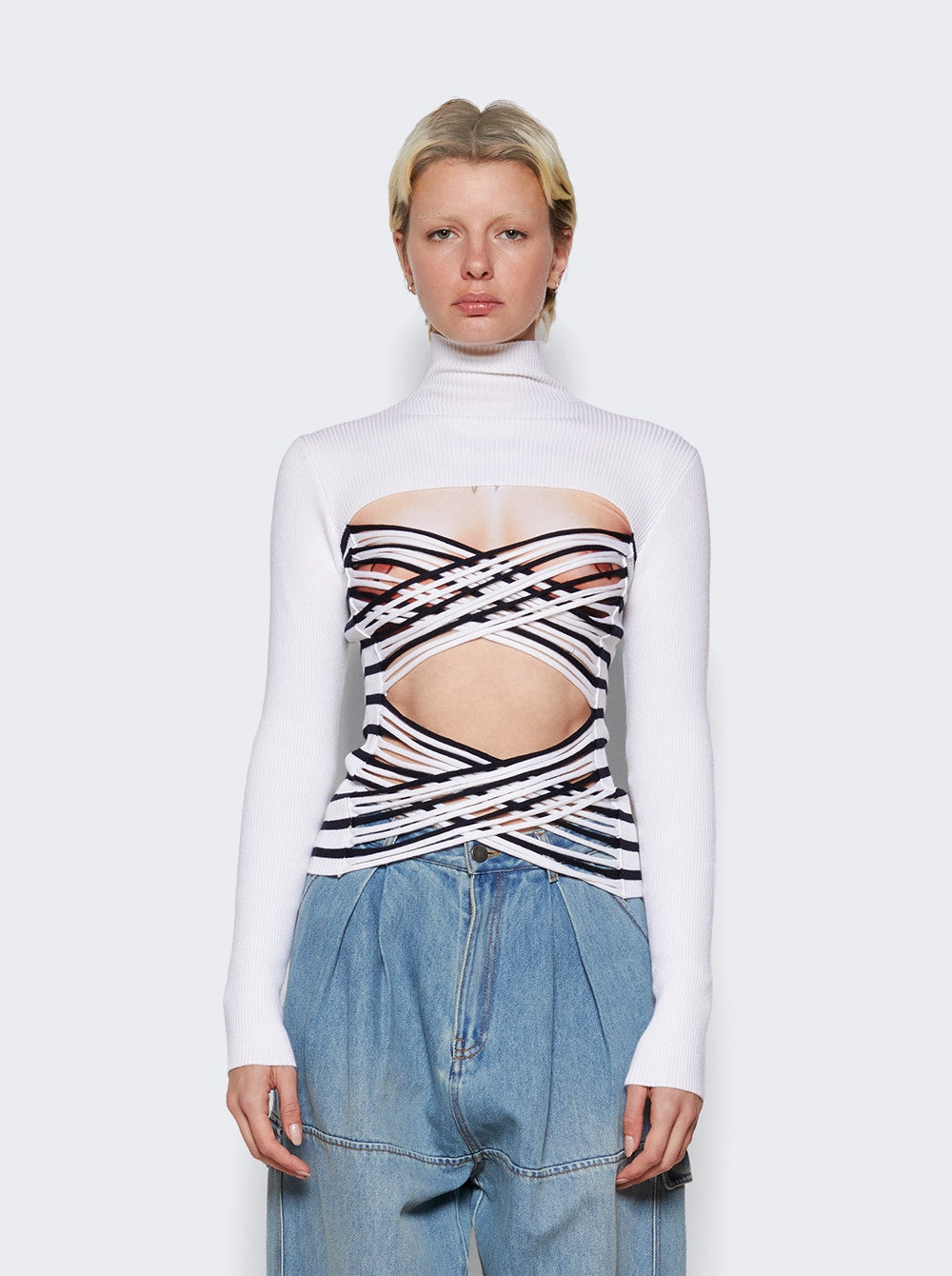 Women | Jean Paul Gaultier | Mariniere Laceree Long Sleeve Top And Navy | White