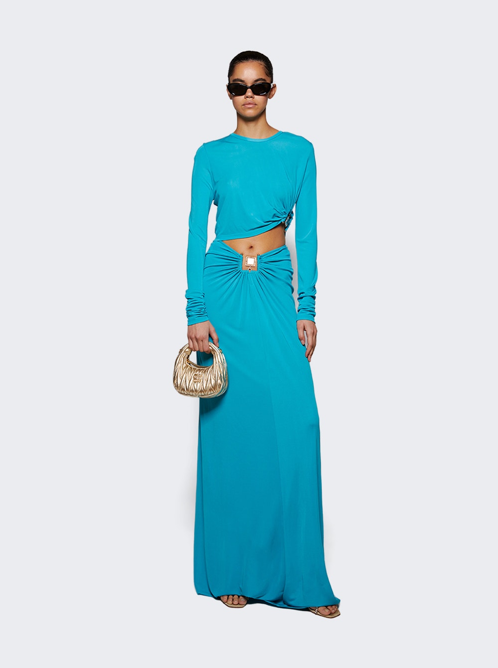 Women | Christopher Esber | Bezel Quartz Ruched Skirt Teal