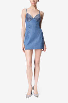 Crystal Embellished Cup Mini Dress | Medium Indigo