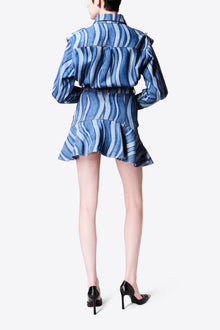 Sunray Denim Ruffle Bib Shirt | Indigo Multi