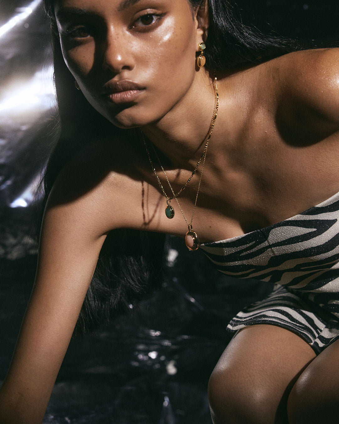 Sunset Stone Locket Necklace | Silver | Natural Aventurine