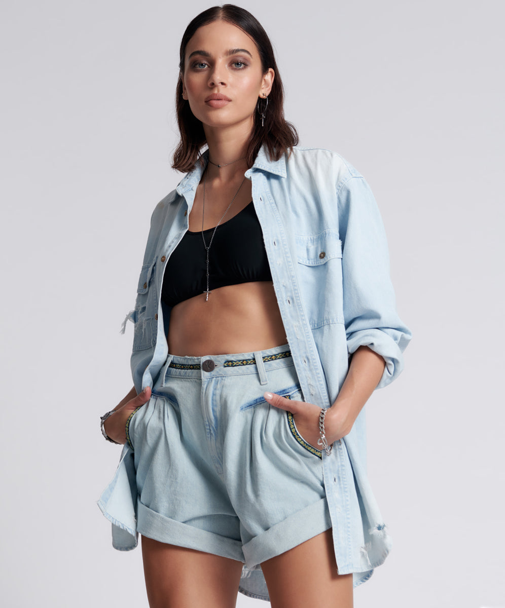 Streetwalkers High Waist 80S Fit Denim Shorts | Aztec Blue