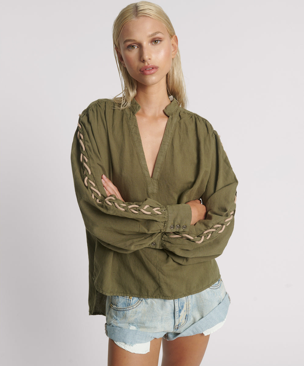 Johnny Linen Lace Up Shirt | Worn Khaki