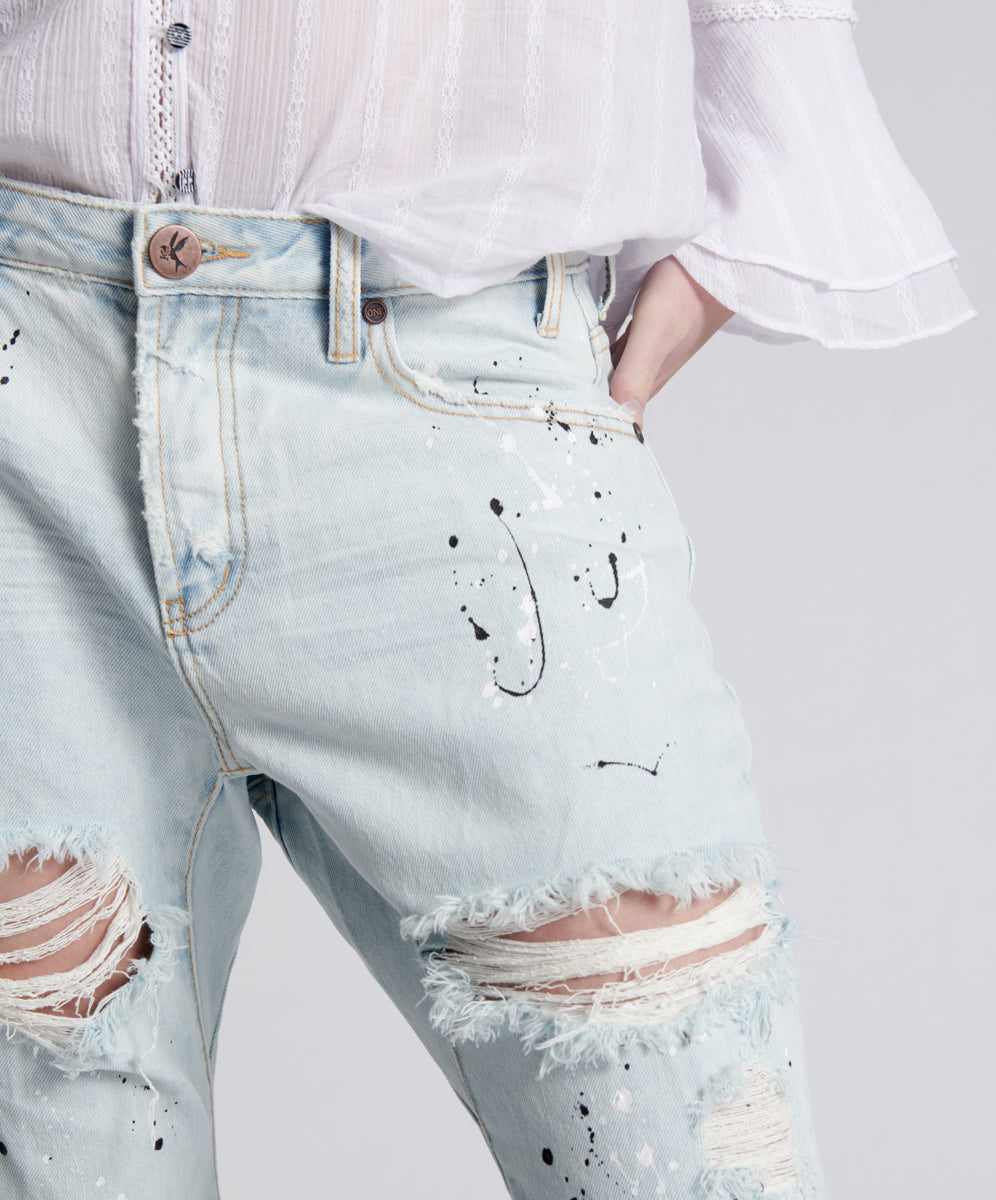 Saints Low Waist Boyfriend Denim Jeans | Florence Painted