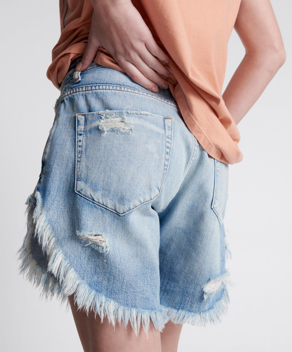 Frankies Low Waist Long Length Denim Shorts | Worn Out Hendrixe