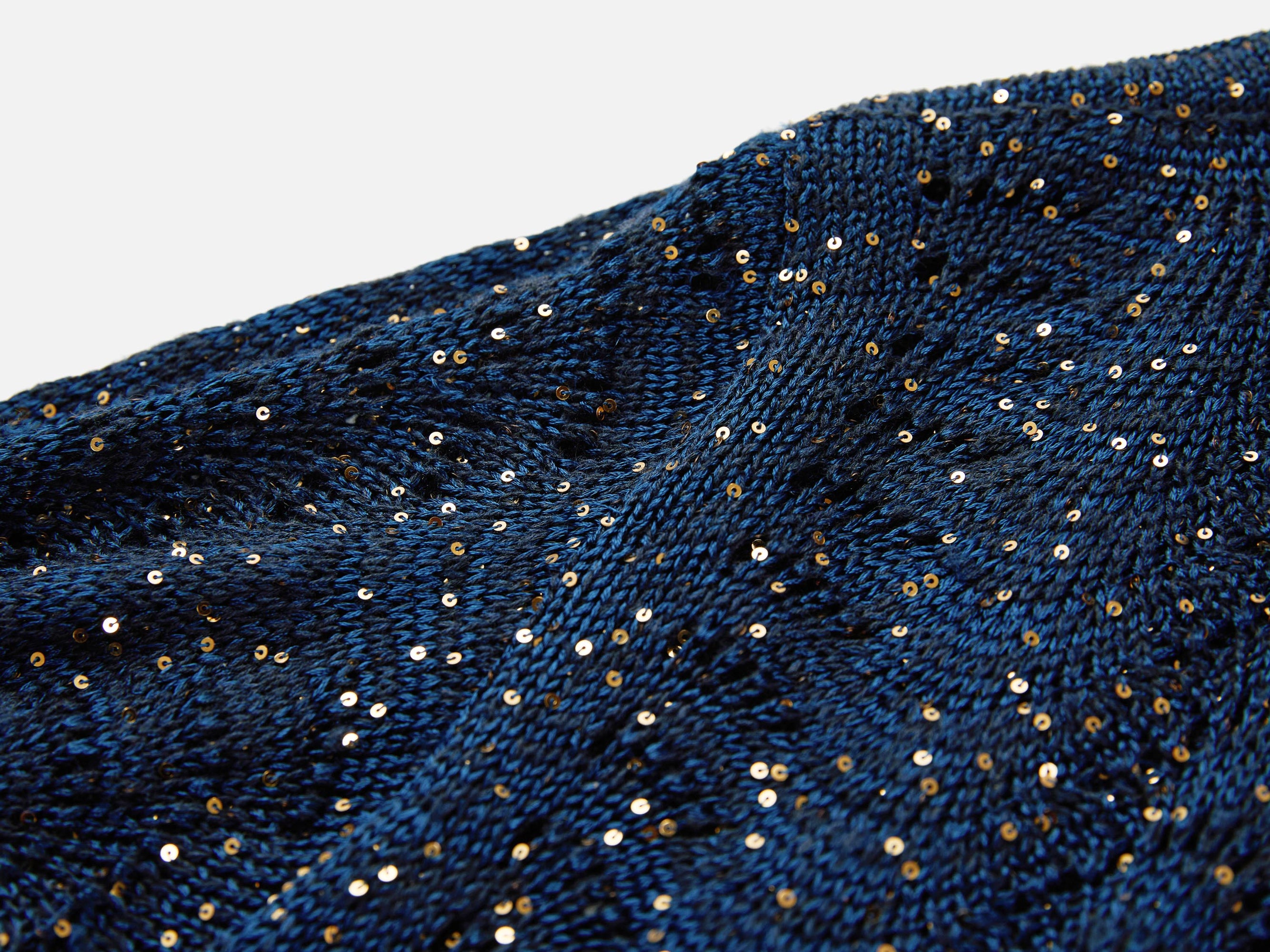 Sequin Embroidery Designer Cropped Knit Top | Navy