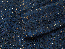 Sequin Embroidery Designer Cropped Knit Top | Navy