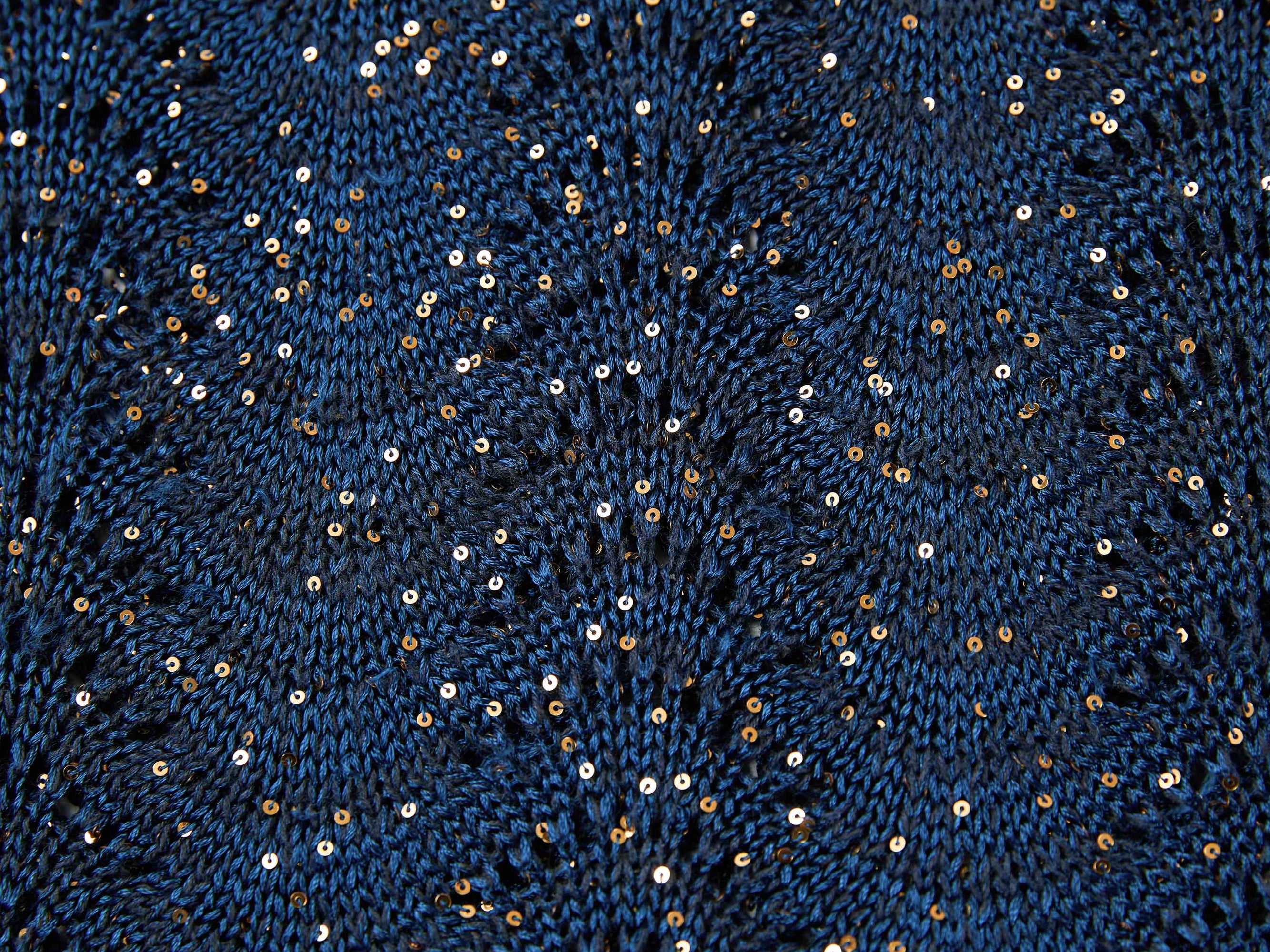 Sequin Embroidery Designer Cropped Knit Top | Navy