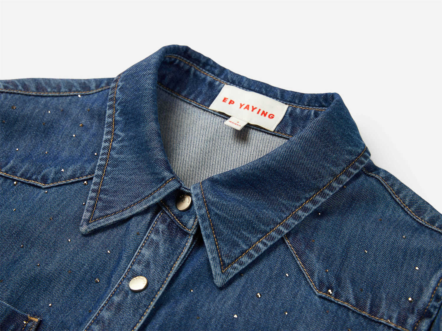 Rhinestone Embellished Denim Shirt | Navy