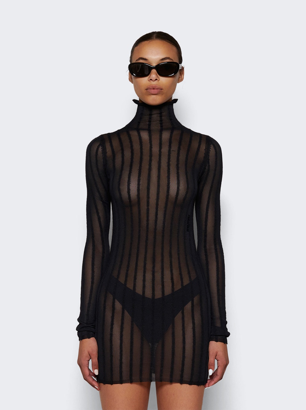 Women | The Attico | Semi-sheer Knitted Ribbed Mini Dress | Black