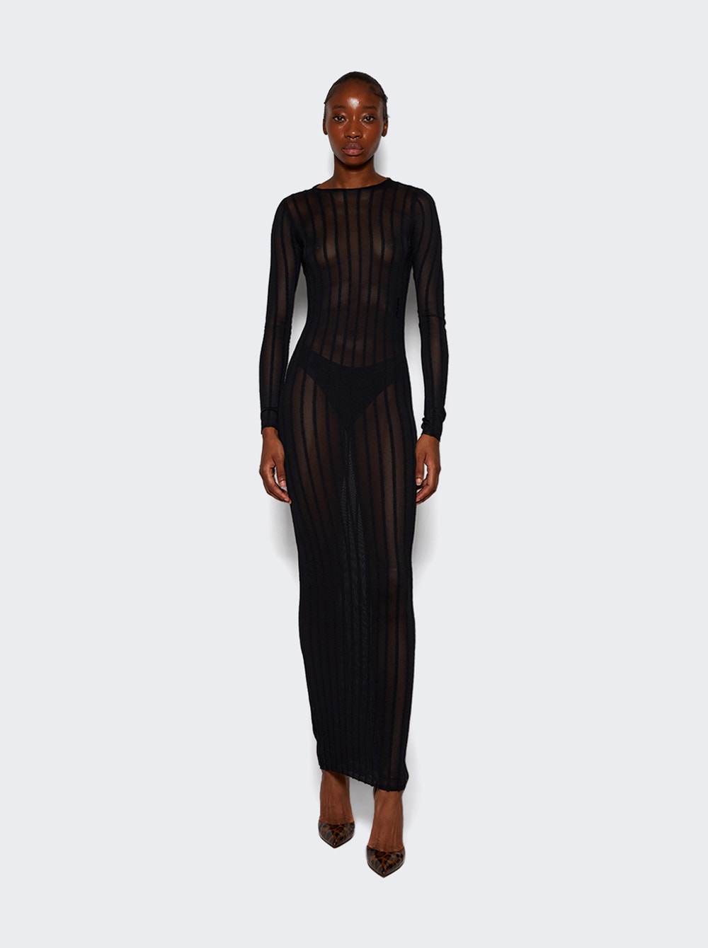 Women | The Attico | Long Sheer Knitted Rib Dress | Black