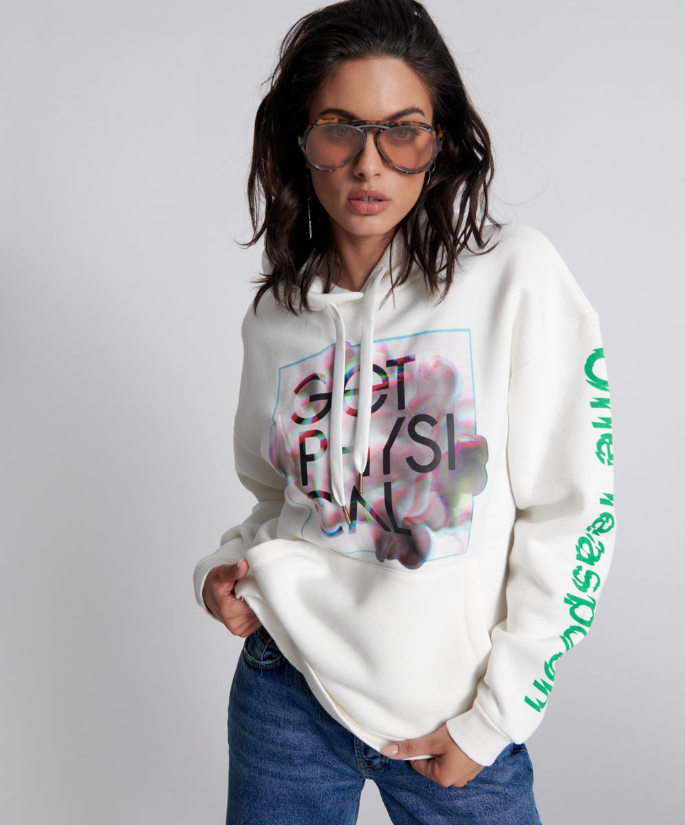 Get Physical Oversized Sweater Hoody with Front Logo | White