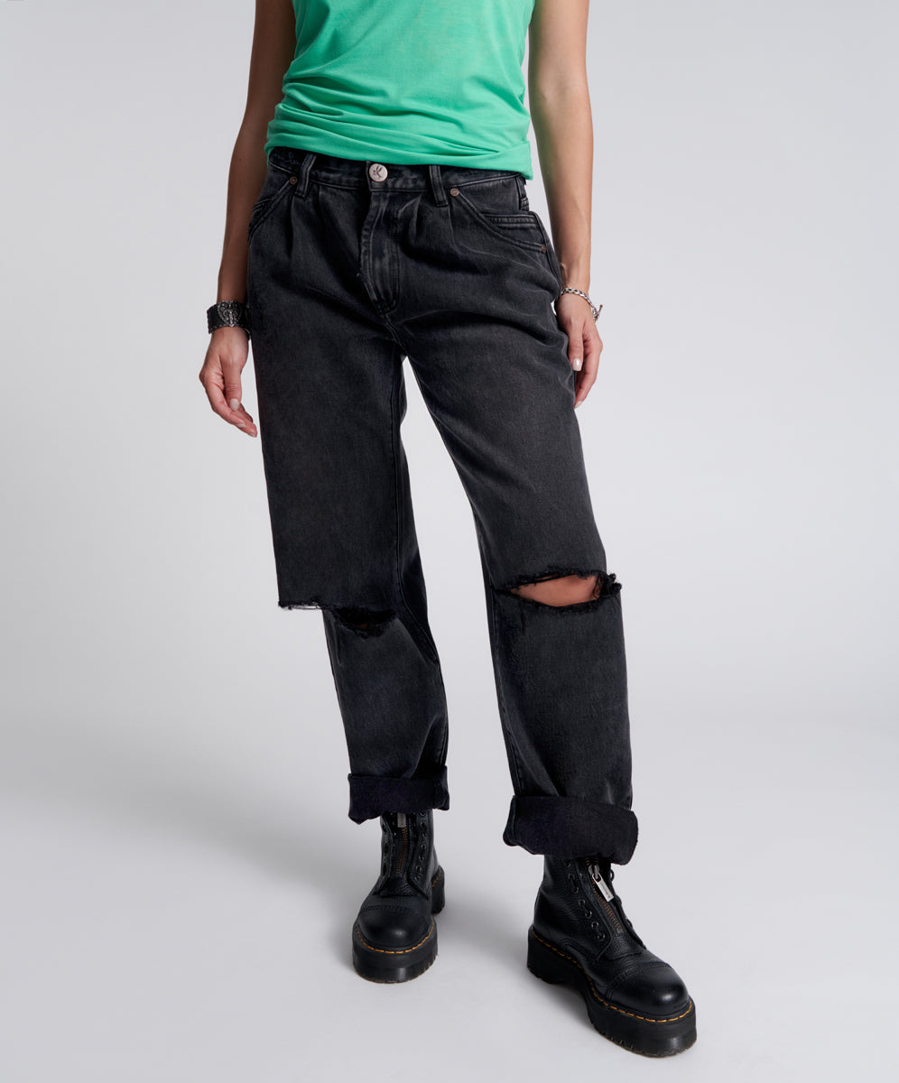 Smiths Low Waist Wide Leg Denim Jeans | Faded Black