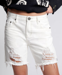 Stevies Low Waist Waist Long Length Boyfriend Denim Shorts | White Beauty