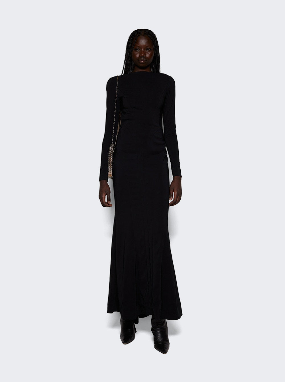 Women | Mugler | Backless Buckled Crepe Gown | Black