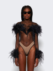 Women | Mugler | Feather Sheer Bodysuit | Black