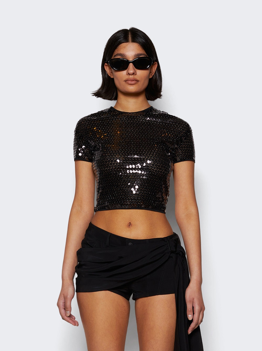 Women | Mugler | Shiny Sequin Crop Top | Black