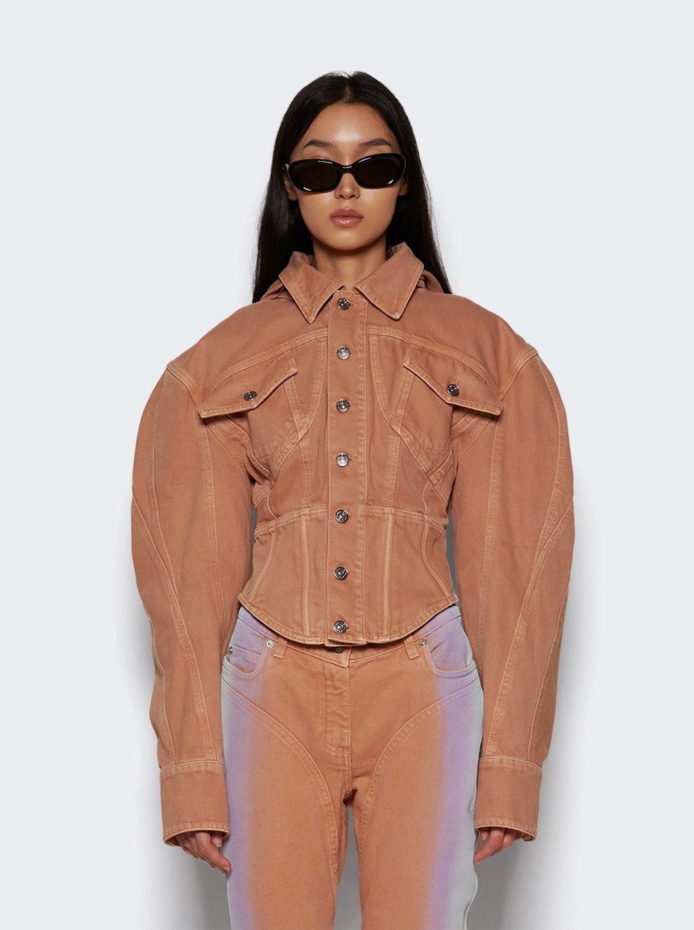 Women | Mugler | Corseted Denim Jacket | Beige