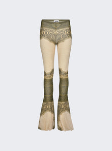 Women | Jean Paul Gaultier | Cartouche Printed Mesh Flare Pant | Green