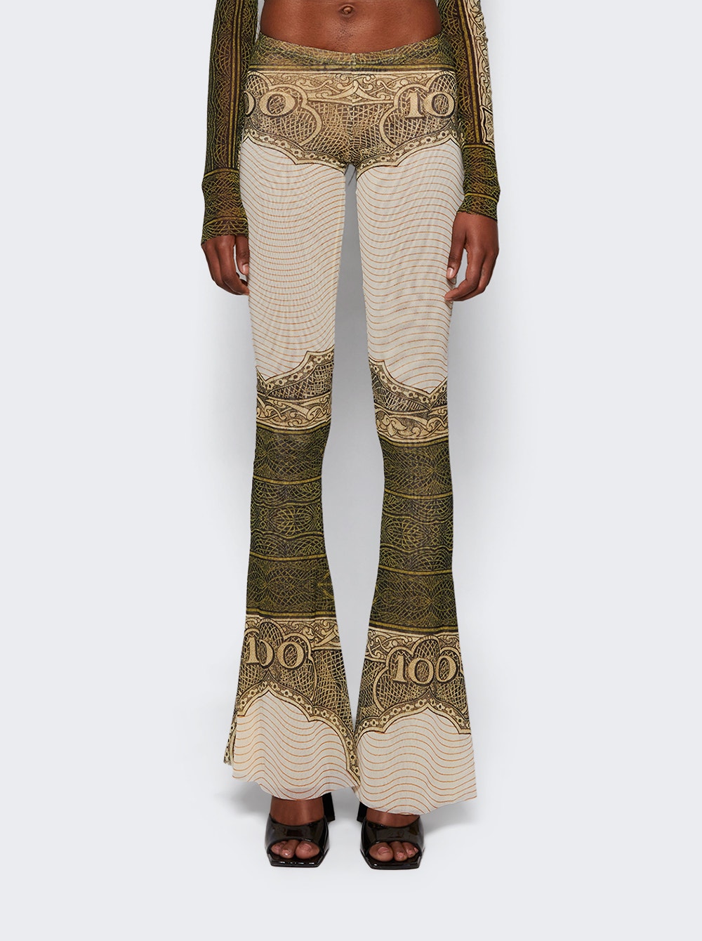 Women | Jean Paul Gaultier | Cartouche Printed Mesh Flare Pant | Green