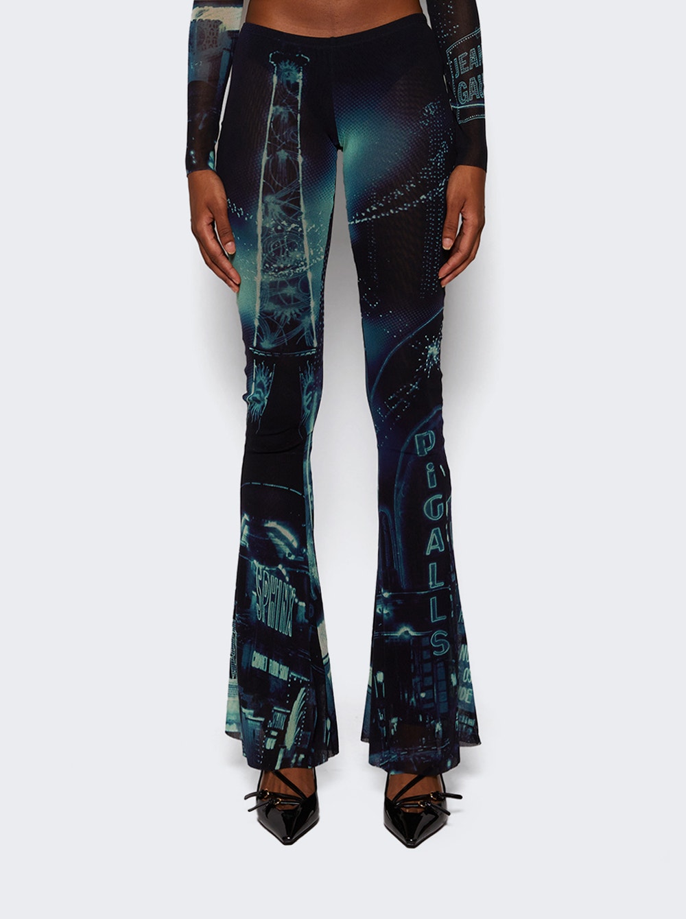 Women | Jean Paul Gaultier | Mesh Flare Pants | Blue Pigalle Print