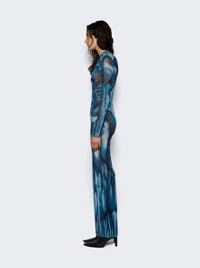 Women | Jean Paul Gaultier | Mesh Long Dress | Blue Écorché Print