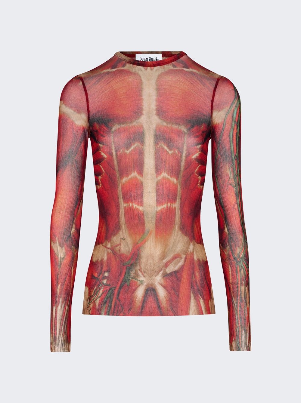 Women | Jean Paul Gaultier | Mesh Long Sleeve Top | Red Écorché Print