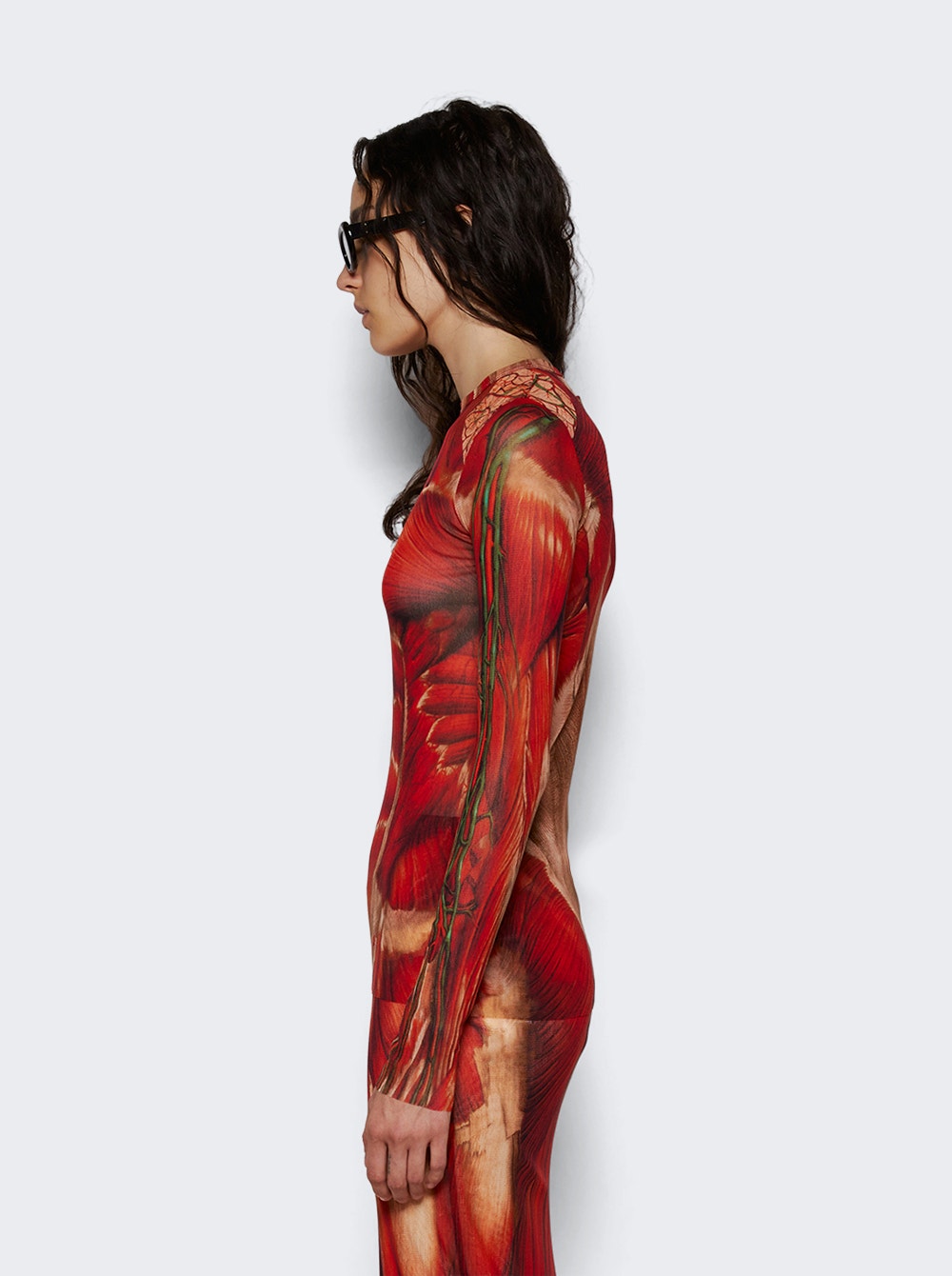 Women | Jean Paul Gaultier | Mesh Long Sleeve Top | Red Écorché Print