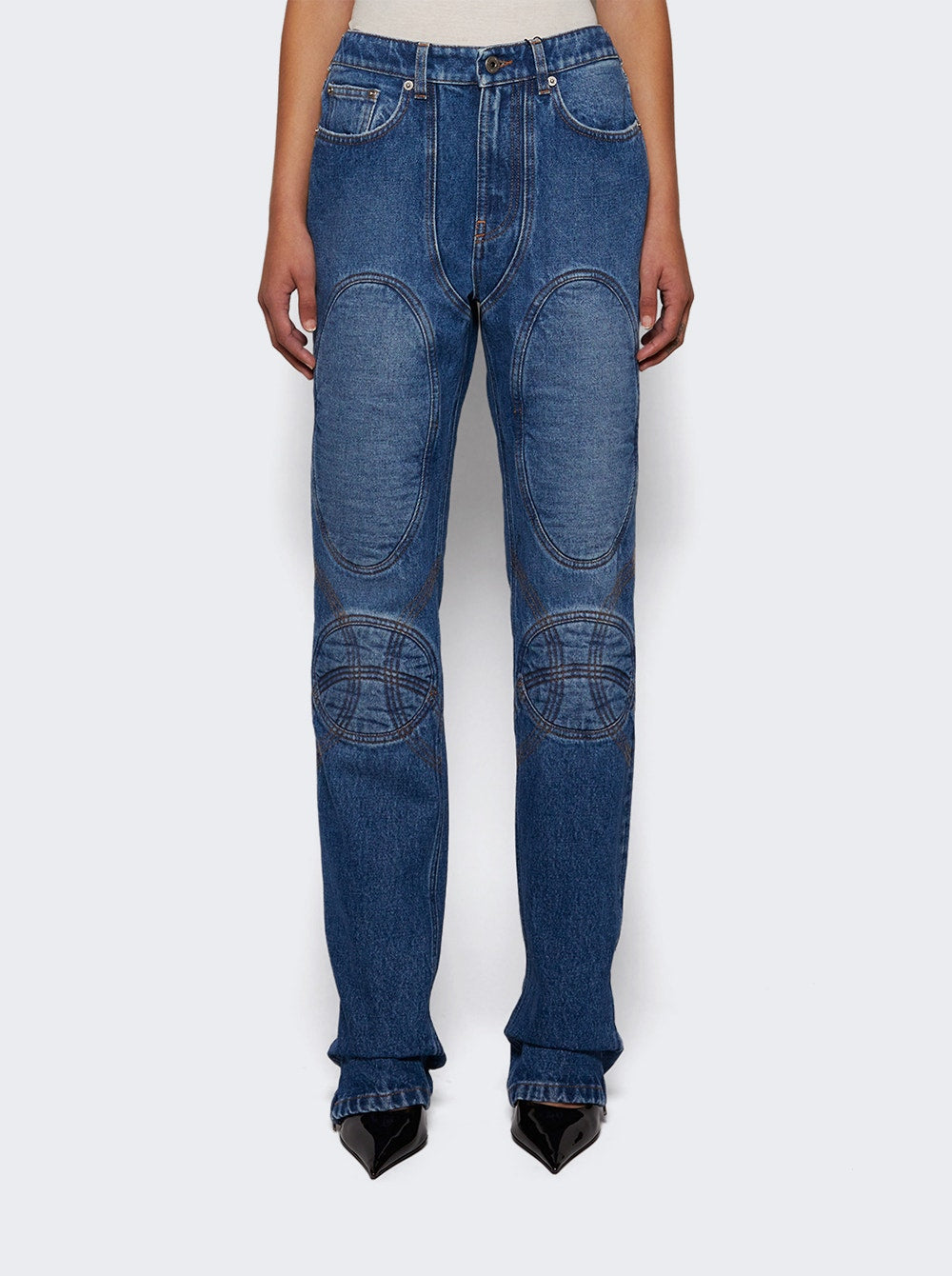 Women | Jean Paul Gaultier | Jeans With Lacing And Knee Bonding Detail | Vintage Blue