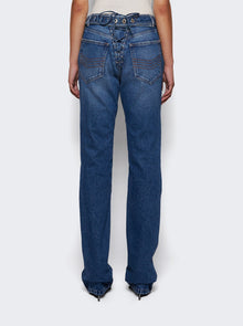 Women | Jean Paul Gaultier | Jeans With Lacing And Knee Bonding Detail | Vintage Blue