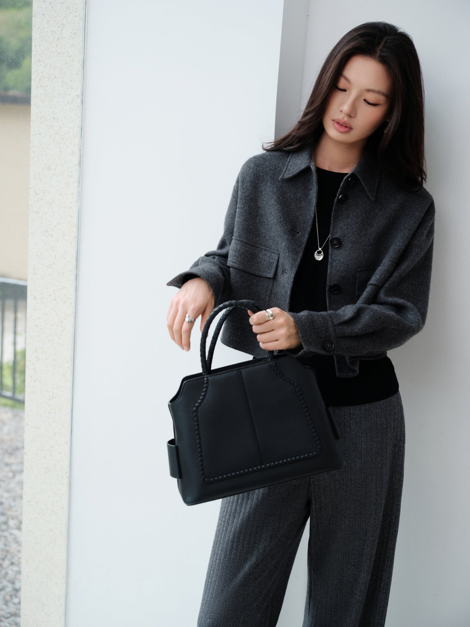 Premium Wool Lapel Collar Double-Faced Wool Shirt Jacket | Grey
