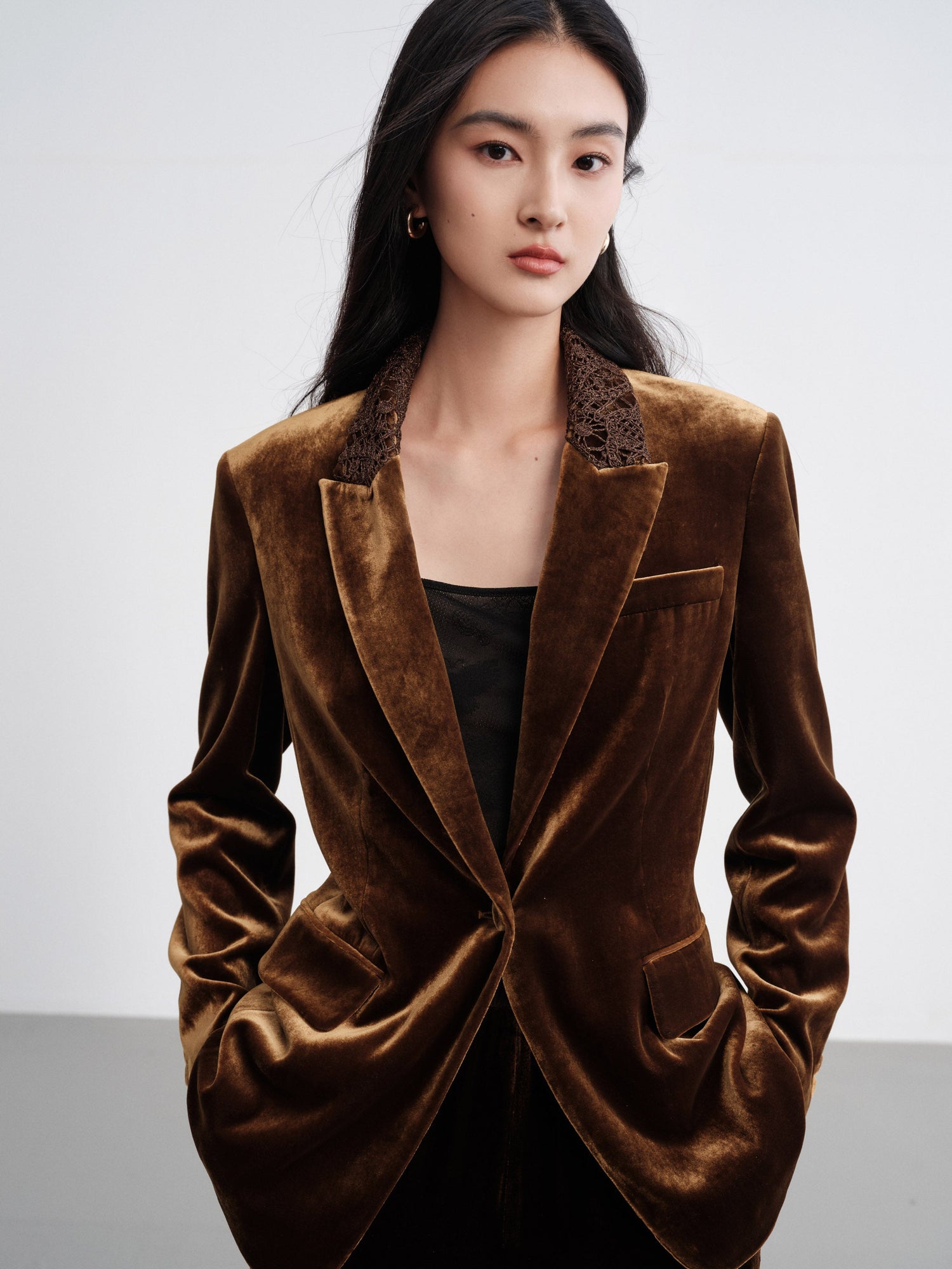 Silk-Blend Sophisticated Blazer Jacket | Brown